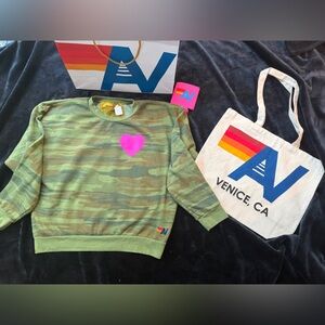 - NWT Aviator Nation Heart Camo Crew Small + Tote Bag